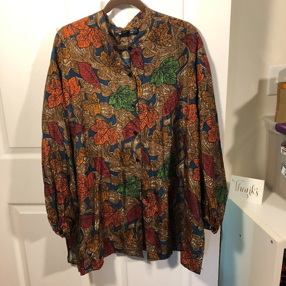 Laura and Jayne Two Silk collection silk blouse in fall colors, 3X